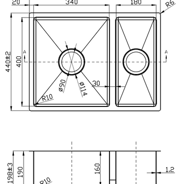 Eden 1 & 1/2 Bowl Above / Undermount Sink  590mm